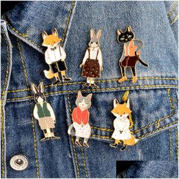 Pins Brooches Mr Ms Gentleman Lady Cat Rabbit Fox Brooch Pin Denim Animal Jacket Buckle Shirt Badge Lovers Jewellery Gift For Couples Dhd6N