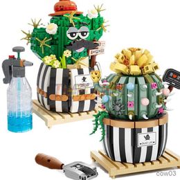 Blocks NEW Cute Cactus Fleshiness Plant Potted Flowers Gardens House Building Blocks Classic Model Mini Bricks Sets Kids Kits Gift R230720