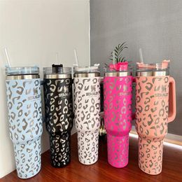 stanley quencher 40oz tumbler leopard print Design with Logo handle lid straw beer mug water bottle powder coating outdoor camping315F