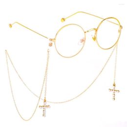 Chains JGL0035 2023 Design Cross Shape Fashion Glasses Chain White Pearl Drop Pendant Handmade Europe Women Jewellery