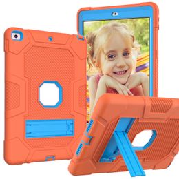 New Child Rugged Kickstand Tablet Cases for iPad 10 10th Gen 10.2 9th 8th 7th 9.7 Silicone PC Armor Tough Cover with Bracket Orange