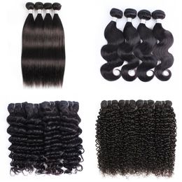4 Bundle Brazilian Virgin Human Hair Bundles Body Wave Weaving Natural Black Afro Kinky Silky Straight Loose Deep Curly3358
