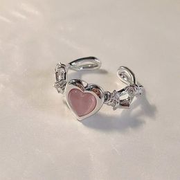 Wedding Rings Fashion Heart Ring Cat Eye Crystal Pink Adjustable Women Design Y2K Premium Party Jewellery Gift 230718