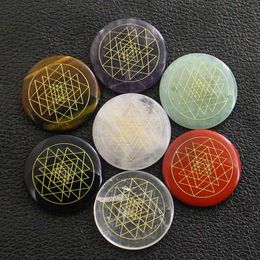 Natural Loose Gemstones 7-color Chakras Stone Ornament Engraved Geometric Triangle Pattern Sri Yantra Yoga Meditation Prop Reiki S246y