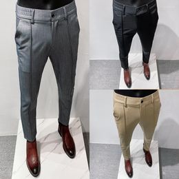Men's Suits Casual Trousers High Stretch Straight Classic Gray Brand Thin Business Solid Color Formal Office Dress Pants