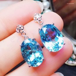 Dangle Earrings Natural Blue Topaz Big Drop Earring 925 Sterling Silver 8.8ct 2pcs Gemstone J9010901