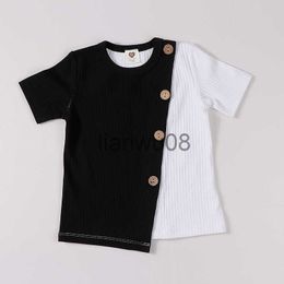 T-shirts Kids clothes t shirt baby girls and boys clothes round neck short sleeves fashion children tshirt ribbed contract patched color x0719