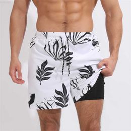 Men's Shorts Summer Beach Style Print Man Running Shorts Gym Fitness Bodybuilding Training Quick Dry Shorts Men Jogging Sports 2 In 1 Bottoms L230719