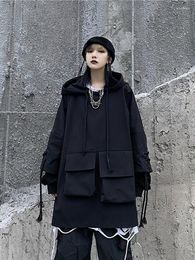 Women's Hoodies Harajuku Cargo Black Women Men Streetwear Cool Loose Sweatshirt Big Pockets Grunge Aesthetic Y2k Vintage Tops