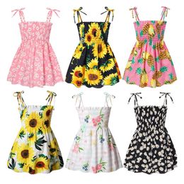 Girl's Dresses 1-6 Years Baby Girls Sleeveless Flower Print Sundress Kids Casual Clothes Summer Princess Dress Children Party Pageant Dresses