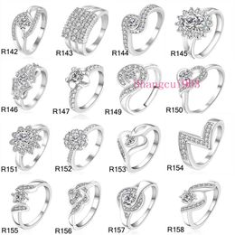 New High Qulity 23 Styles Mixed STYLES MIX SIZES 925 sterling Silver fashion charm Beautiful cute Crystal Stone Wedding ring jewel284j