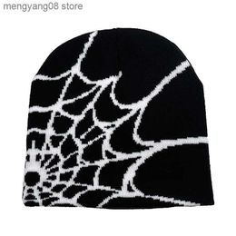 Beanie/Skull Caps Fashion Knitting Spider web design Cap Men Women Pullover Pile Cap Paragraph Quality Beanie Y2k Warm Ins New Wool Cold Cap T230719