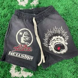 Men's Shorts Hellstar Cotton Shorts High Street Print Drawstring Fashion Retro Sports Wash Black Men's And Women's Shorts 230718