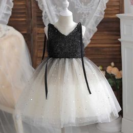 Girl's Dresses Suspenders Sequin Girls Dress 3 to 8 Children's Event Performance Elegant Princess Dress Kids Birthday Party Black Swan Dress R230719