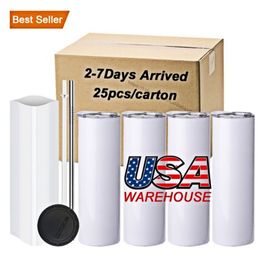 USA CA Warehouse STRAIGHT 20oz Sublimation Tumbler Blank Stainless Steel Mugs DIY Tapered Vacuum Insulated Car Coffee 4.23