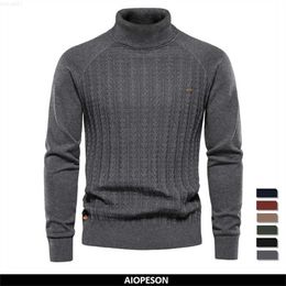 Men's Sweaters AIOPESON Solid Color Knitted Turtleneck Male Sweater Cotton High Quality Warm Men Pullover New Winter Casual Sweaters for Men L230719
