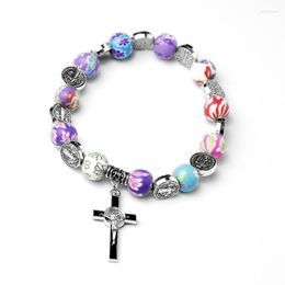 Link Bracelets Catholic For Cross Rosary Bracelet With Crystal Bead Wristband Brace