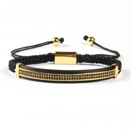 Whole 10pcs Fashion Mens Jewelry Micro Pave Brass Black Cz Double Long Tube Watch Protector Macrame Bracelets208R