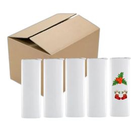 CAN US STOCK 25pcs/carton Blank Tumblers 20oz Sublimation Straight Mugs Cups Stainless Steel the Same Width from Up and Down Jy19