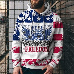 Men's Hoodies Sweatshirts Fashion Spring Autumn US Flag Mens Hoodies Oversized Loose Vintage Sweatshirts America Route 66 Letters Printed Hoody Clothing T230719