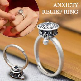 Buddhist Rotating Ring Fidget Finger Anxiety Spinner Ring Adjustable Good Luck Buddhist Tibetan Prayer Anti Stress Anxiety Ring