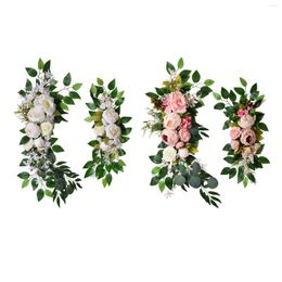 Decorative Flowers 2 Pieces Artificial Flower Arch Decor Green Leaves Silk Floral For Backdrop Window Table Ceremony