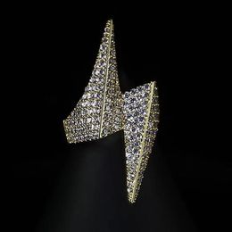 14K White Gold Diamond Lightning Rings Iced Out Bling Men's Zirconia Hip Hop Ring Luxury Deisnger Ring Gifts Jewelry212T