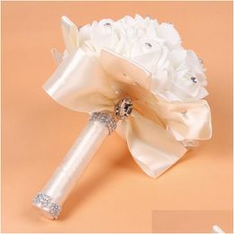 Decorative Flowers Wreaths 1Pcs Ivory Bridesmaid Wedding Decoration Foam Rose Bridal Bouquet White Satin Romantic Price Drop Deliv Dh3Hl