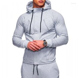 Men's Hoodies European Size Hoodie Man Slim Jacket 2023 Spring Outdoor Sports Casual Drawstring Sweatshirt Coat Grey Black M-3XL