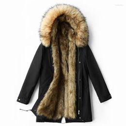 Women's Trench Coats 2023 Faux Fur Coat Winter Jacket Men And Women Long Parka Waterproof Big Natural Raccoon Collar Hood Thick Warm Liner