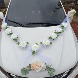 Decorative Flowers Wedding Car White Rose Artificial Flower Decoration Door Handle Ribbon Bridal Fake DIY