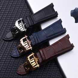 25mm Black Waterproof Genuine leather Watch Band Strap Fold Buckle Man Watchband Strap for PP Watch Nautilus243x