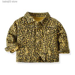 Jackets New style children's clothing Spring and autumn long sleeve lapel leopard casual denim top children's Jean jacket T230720