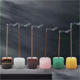 Stone Natural Crystal Incense Sticks Holder Coil Censer Burner Rock Quartz Base Buddhist Indoor Altar Table Home Decoration Dhgarden Dhzvt