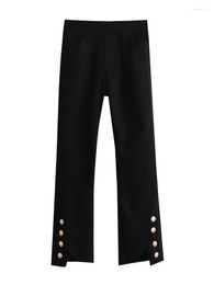 Women's Pants MESTTRAF Women 2023 Fashion Gold Button Decoration Black Skinny Leggings Vintage High Waist With Elastic Female Trousers