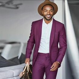 Casual Latest shawl lapel designBlazers Purple Suit men Wedding Tuxedos Slim Fit One Button Groom Party Prom Men dress336A