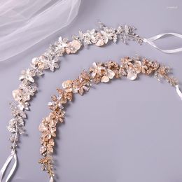 Hair Clips Luxury Gold Silver Colour Wedding Vines Bridal Women Flower Headbands Shell Rhinestone Handmade Hairbands With Ribbon