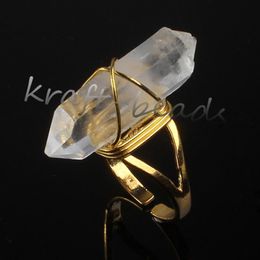 whole 10Pcs Charm Natural Clear Rock Quartz Crystal Stone Random Shape Adjustable Stone Finger Ring Jewelry221k