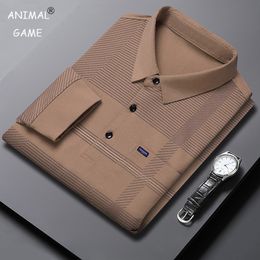 Mens Polos mens business shirt lapel long sleeved polo button neckline fashionable spring and autumn thin casual loose top 230720