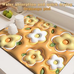 Mats Pads Lovely 3D Printing Drained Placemat Quickly Absorbs Water Desktop Mat For Tableware Glass Cups 230720