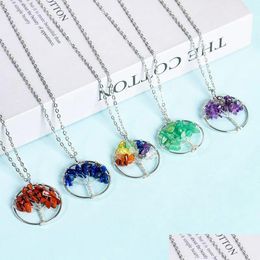 Pendant Necklaces 7 Chakra Quartz Natural Stone Tree Of Life Chip Beads Healing Fluorite Crystal For Women Drop Delivery Jewe Dhgarden Dhgmr