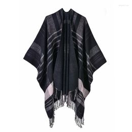 Scarves 2023 Autumn Winter Plus Size Warm Striped Ponchos And Capes For Women Oversized Shawls Wraps Cashmere Pashmina Female Bufanda