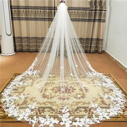 Real Po 3m One Layer Wedding Veil With Comb White Lace Edge Bridal Veils Ivory Appliqued Cathedral Wedding Veil312M