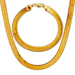 Men Jewellery Sets Classical Hip-Hop 18K Real Gold Plated Bracelets Necklaces Thick Snake Chain2089