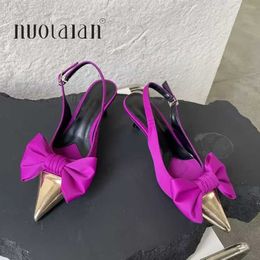 Sandals 2023 Summer Brand Women Slingback Sandals Shoes Fashion Bow-knot Pointed Toe Slip on Ladies High Heels Elegant Dress Pumps Shoes L230720