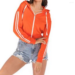 Women's Jackets Woman Coat Fashionable Solid Colour Casual Zipper Short Cardigan Long Sleeve Bare Hoodie With Drawstring Decoration Daily