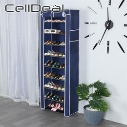 CellDeal 10 Tiers Non-Woven Dustproof Shoe Rack Detachable Shoe Cabinet Home Standing Shoes Storage Organiser Space-saving Shelf L205w