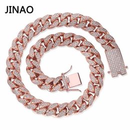 JINAO 14mm Iced Out Chain Zircon Miami Men Cuban Link Necklace Copper Choker Bling Hip Hop Jewellery Gold Rosegold 16-30''277O