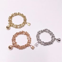 The letter t and U shaped chain head Lock head ball double circle ed Titanium steel bracelet285F