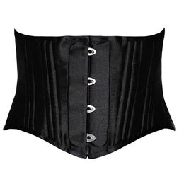 24 Double Flat Boned Short Torso Steel Boned Waist Trainer Body Shaper Satin Underbust Corset Women Slimming Belt Black White XS-3276u